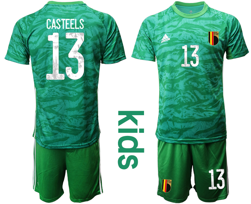 Youth 2021 European Cup Belgium green goalkeeper #13 Soccer Jersey